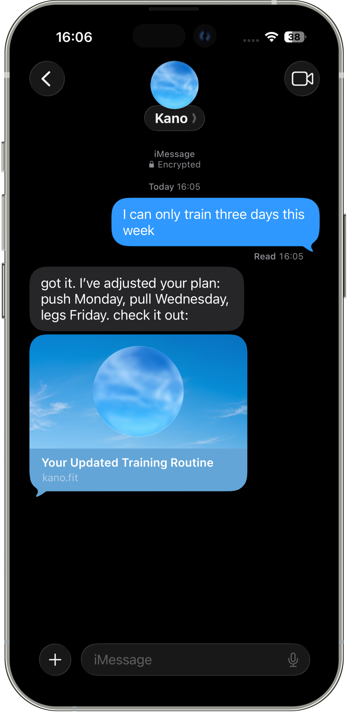 Kano adapting your training plan over text